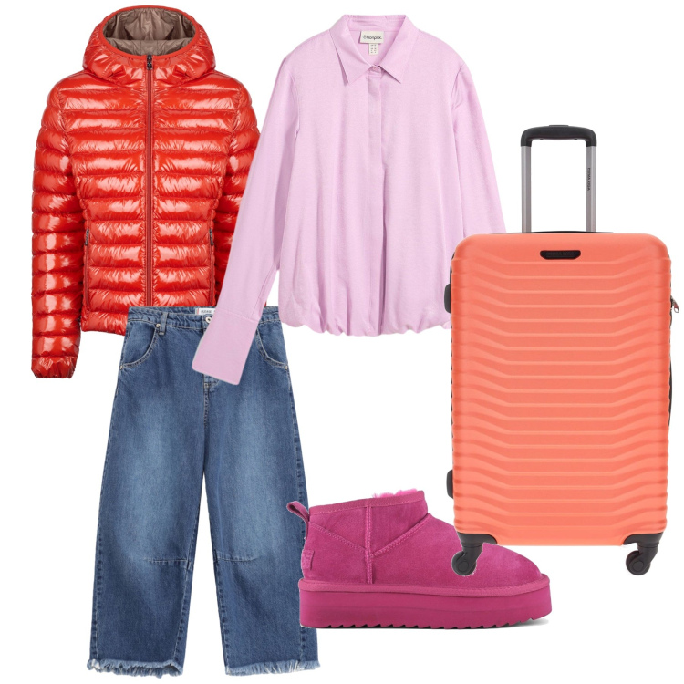 Outfit donna - Partendo con l arcobaleno. Stile Trendy per Tutti i giorni. Abbinamento con bluse, jeans, blazer, stivaletti, valigie.