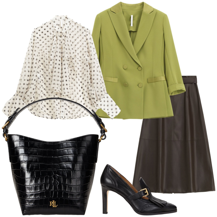 Outfit donna - Ufficio Imperial e Lauren. Stile Urban per Ufficio. Abbinamento con camicie, blazer, gonne lunghe, décolleté, borse a secchiello.