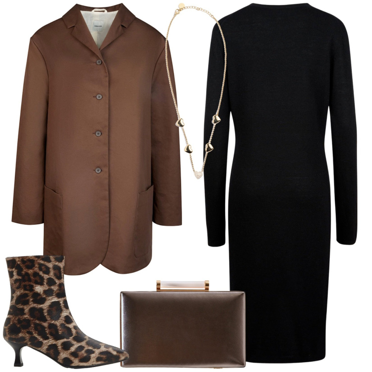 Outfit donna - Il trench cioccolato. Stile Casual chic per Serata fuori. Abbinamento con stivaletti, clutch, collane, vestiti midi/longuette, trench.