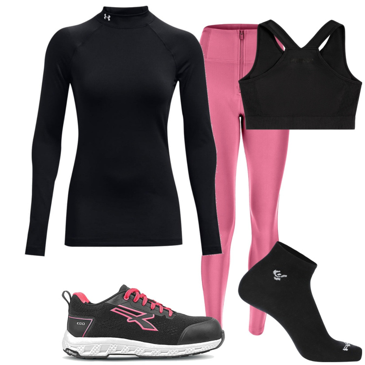 Outfit donna - Sporty. Stile Basic per Sport. Abbinamento con calzini, pantaloni skinny, reggiseni, pullovers, scarpe sportive.