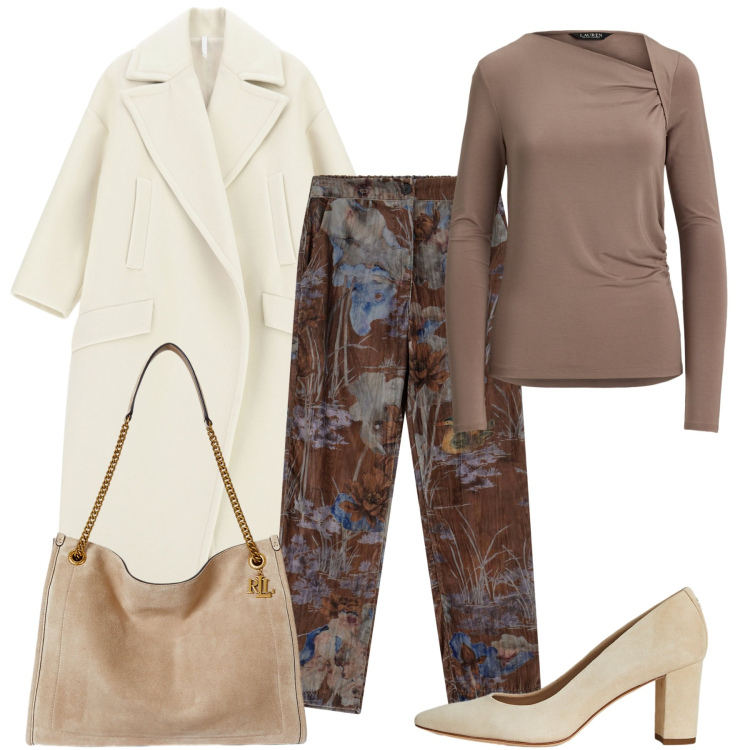 Outfit donna - Eleganza contemporanea. Stile Romantica per Tutti i giorni. Abbinamento con cappotti, pantaloni, borse tote, décolleté, top.