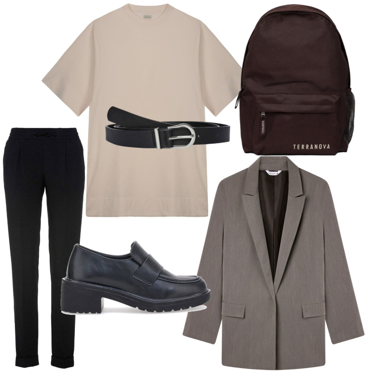 Outfit donna - Vestito / maglia. Stile Minimal per Scuola/Università. Abbinamento con pantaloni, cinture, zaini, blazer, mocassini, vestiti lunghi.
