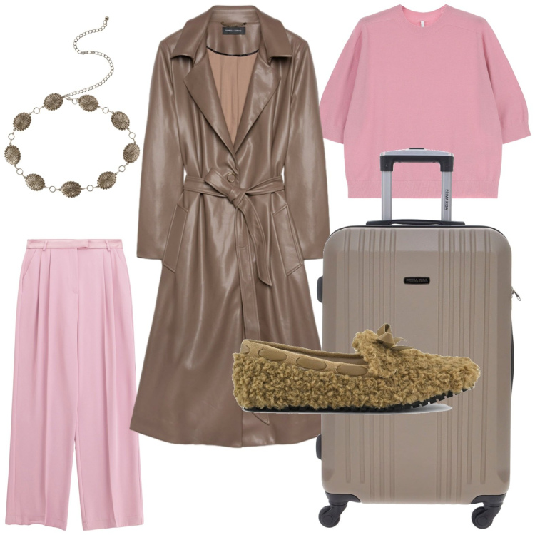 Outfit donna - Trench Season. Stile Bon Ton per Tutti i giorni. Abbinamento con cinture, maglieria, pantaloni, valigie, mocassini, trench.