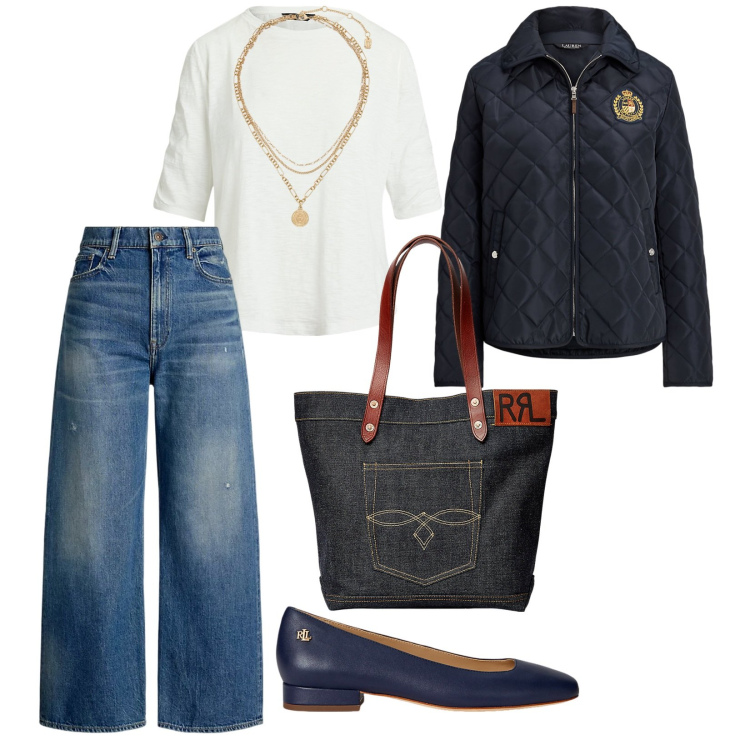 Outfit donna - Autunno in Lauren. per Mare. Abbinamento con giacche, borse tote, ciondoli, jeans, ballerine, t-shirt.