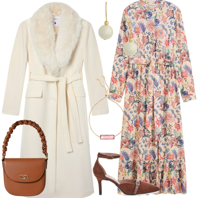 Outfit donna - Total look #2260876. Stile Romantica per Tutti i giorni. Abbinamento con vestiti lunghi, cappotti, borse a mano, braccialetti, orecchini, décolleté.