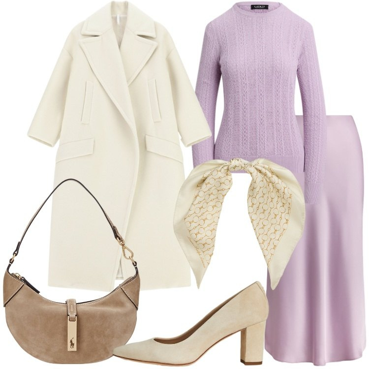 Outfit donna - Atmosfere romantiche. Stile Romantica per Serata fuori. Abbinamento con cappotti, maglieria, borse a spalla, décolleté, gonne, foulard.