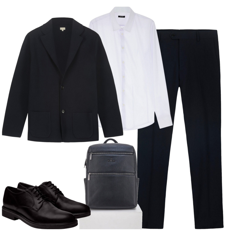 Outfit uomo - Business. Stile Business/Elegante per Tutti i giorni. Abbinamento con camicie, scarpe stringate, borse sportive, giacche, pantaloni.