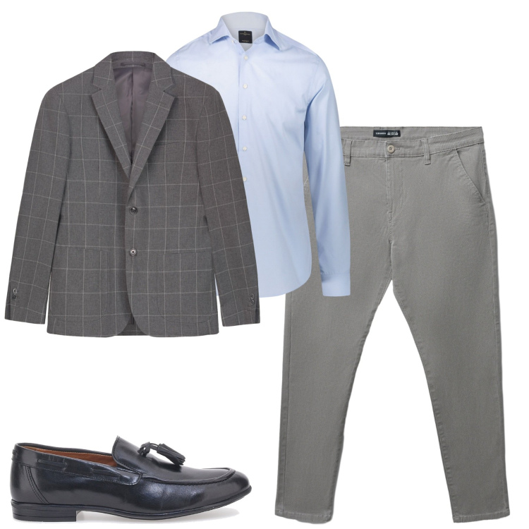 Outfit uomo - Ottobre. Stile Business/Elegante per Tutti i giorni. Abbinamento con pantaloni chino, camicie, giacche, scarpe stringate.