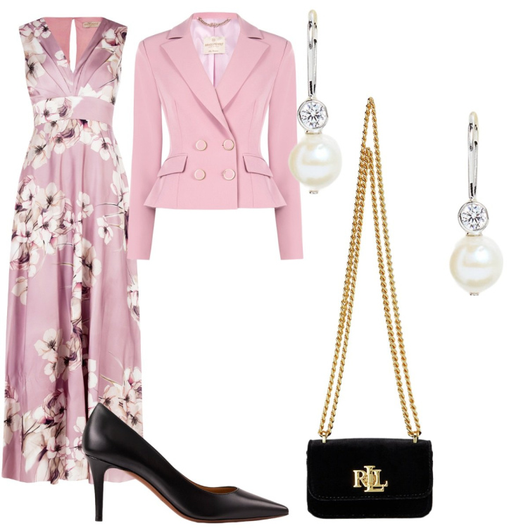 Outfit donna - Atmosfere romantiche. Stile Romantica per Cerimonia. Abbinamento con vestiti lunghi, blazer, orecchini, décolleté, pochette.