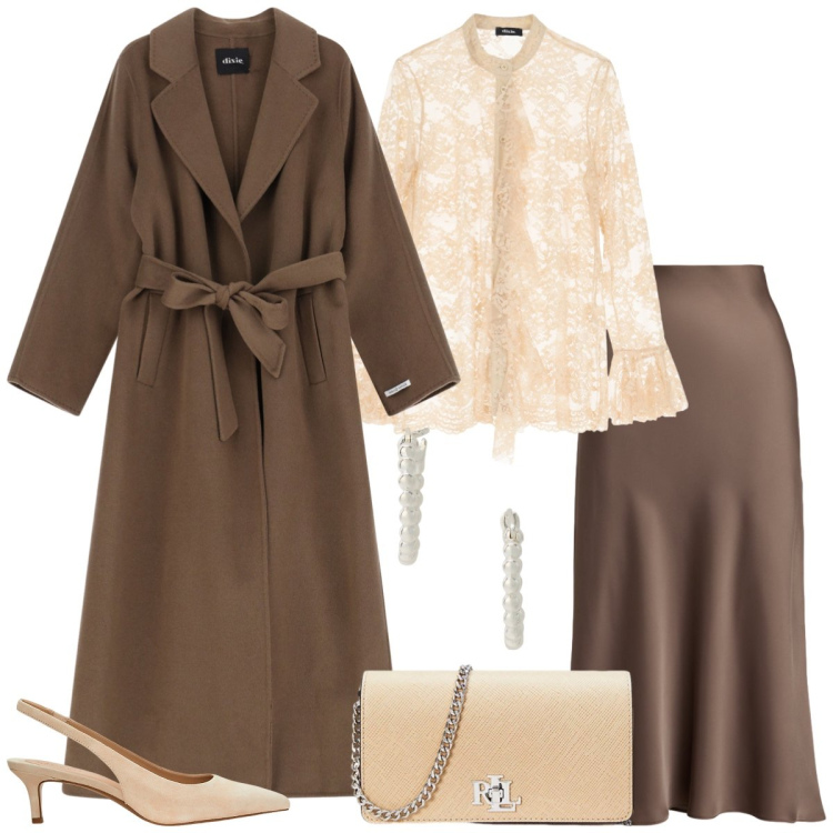 Outfit donna - Total look #2260906. Stile Romantica per Tutti i giorni. Abbinamento con cappotti, camicie, décolleté, borse a tracolla, gonne, orecchini.