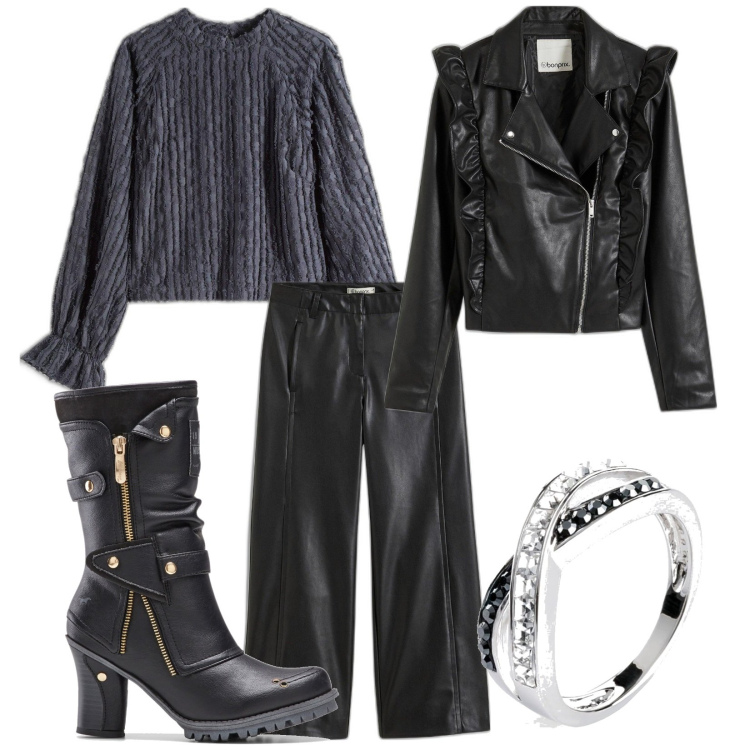Outfit femme - Rock #849. Style Rock pour Tous les jours. Assortir avec bottes, bagues, blazers, tuniques, jupe-culotte.