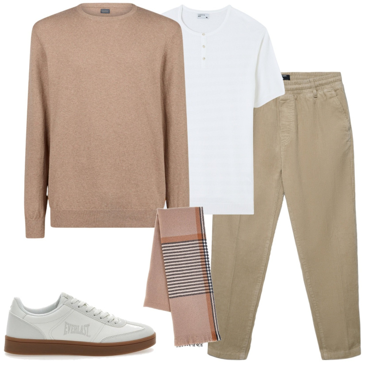 Outfit uomo - Colori tenui. Stile Casual per Tutti i giorni. Abbinamento con pantaloni, t-shirt, sneakers, maglieria, sciarpe.