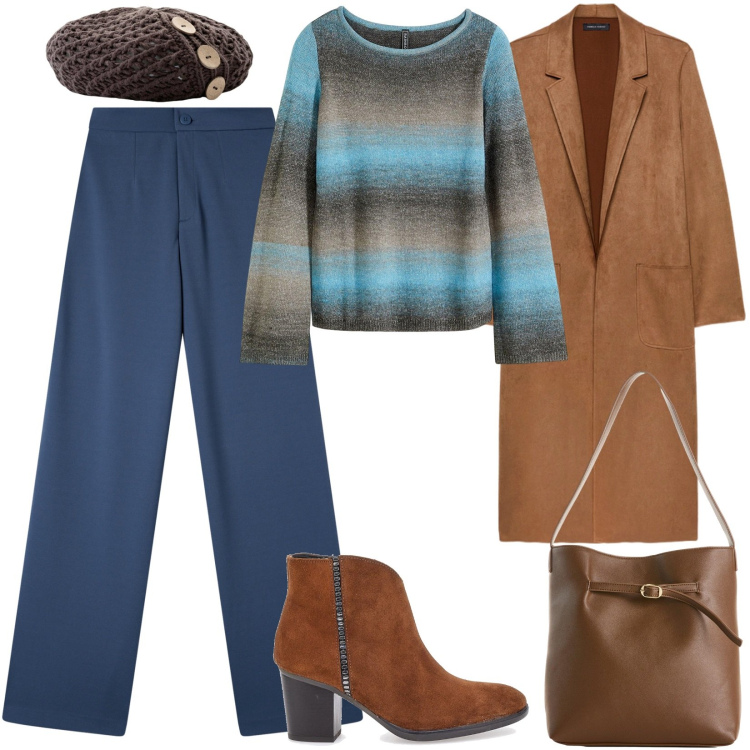 Outfit donna - Il trench aperto. Stile Urban per Tutti i giorni. Abbinamento con berretti, maglieria, borse a mano, pantaloni, stivaletti, trench.