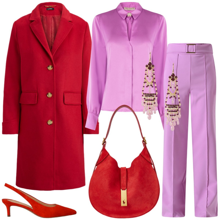 Outfit donna - Total look #2260991. Stile Chic per Ufficio. Abbinamento con camicie, pantaloni, borse a spalla, décolleté, orecchini, cappotti.