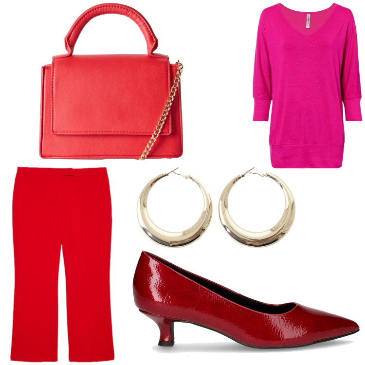 Outfit donna - Autunno vivace. Stile Casual chic per Tutti i giorni. Abbinamento con maglieria, borse a tracolla, orecchini, décolleté, pantaloni.