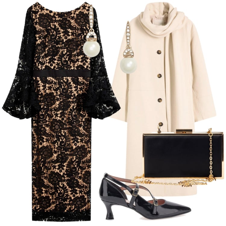 Outfit donna - Matrimonio a dicembre. per Cerimonia. Abbinamento con vestiti, cappotti, pochette, orecchini, décolleté.