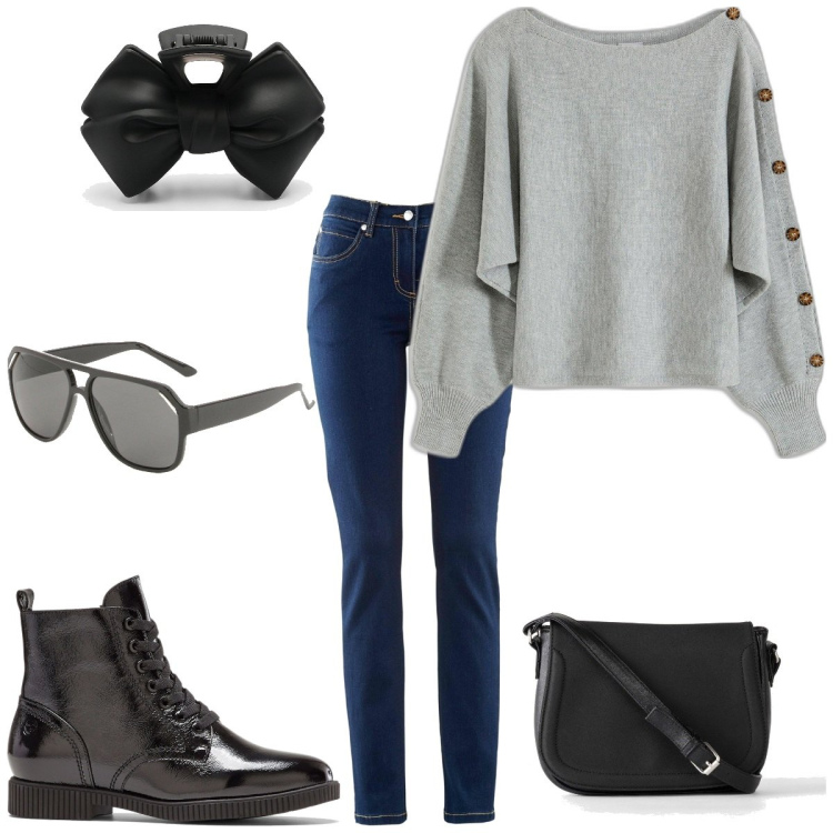 Outfit femme - Basique #5299. Style Basique pour Tous les jours. Assortir avec pulls, bottines, jeans, sacs en bandoulière, accessoires pour cheveux, lunettes de soleil.