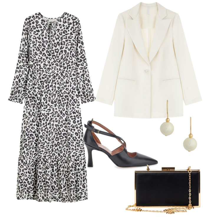 Outfit donna - Total look #2261018. Stile Chic per Cerimonia. Abbinamento con vestiti lunghi, pochette, blazer, orecchini, décolleté.