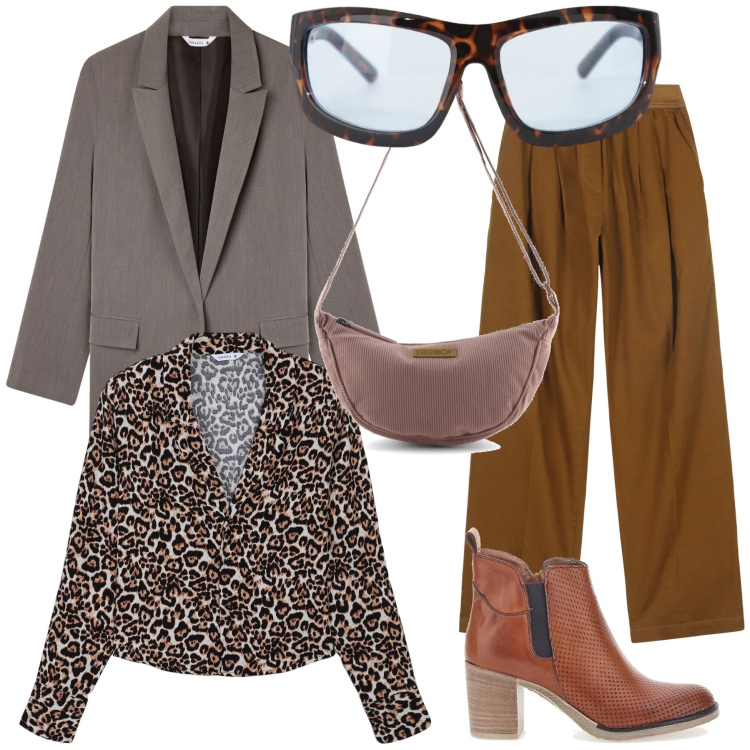 Outfit donna - L ufficio è servito. Stile Urban per Ufficio. Abbinamento con camicie, blazer, occhiali da sole, stivaletti, pantaloni, borse a tracolla.