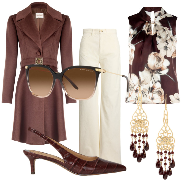 Outfit donna - Total look #2261063. Stile Romantica per Serata fuori. Abbinamento con top, cappotti, occhiali da sole, décolleté, orecchini, pantaloni.