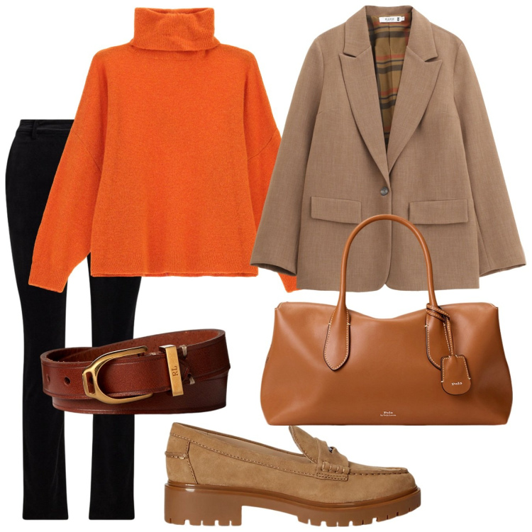 Outfit donna - Comodamente ottobre. Stile Urban per Ufficio. Abbinamento con blazer, maglieria, mocassini, pantaloni, braccialetti, borse a mano.