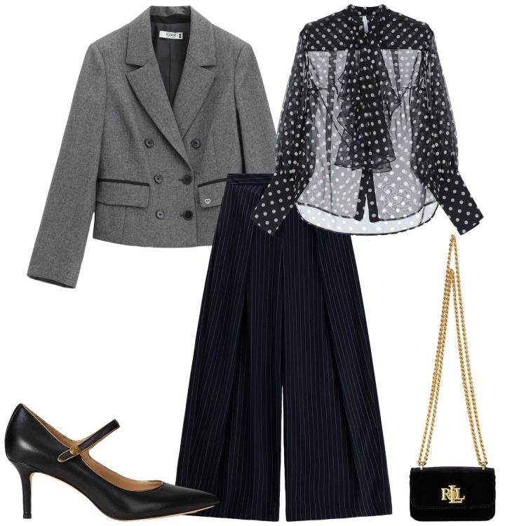 Outfit donna - Total look #2261119. Stile Bon Ton per Serata fuori. Abbinamento con blazer, camicie, pantaloni a palazzo, décolleté, pochette.