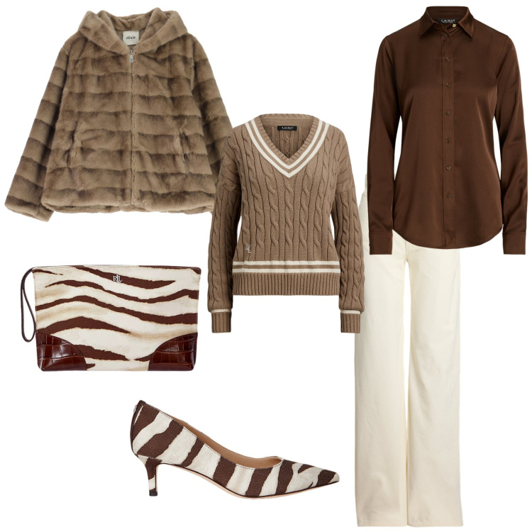 Outfit donna - Total look #2261122. Stile Chic per Serata fuori. Abbinamento con blazer, pochette, pantaloni, camicie, décolleté, maglieria.