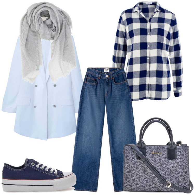 Outfit donna - Total look #2261134. Stile Casual chic per Tutti i giorni. Abbinamento con camicie, blazer, jeans, sneakers, borse a tracolla, foulard.