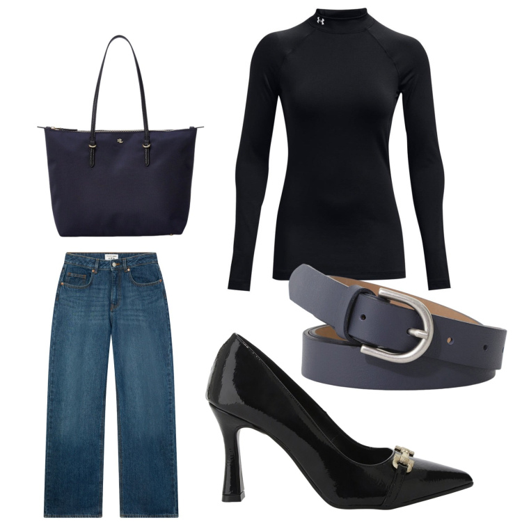 Outfit donna - Jeans a zampa. Stile Casual chic per Tutti i giorni. Abbinamento con jeans, décolleté, cinture, borse tote, pullovers.