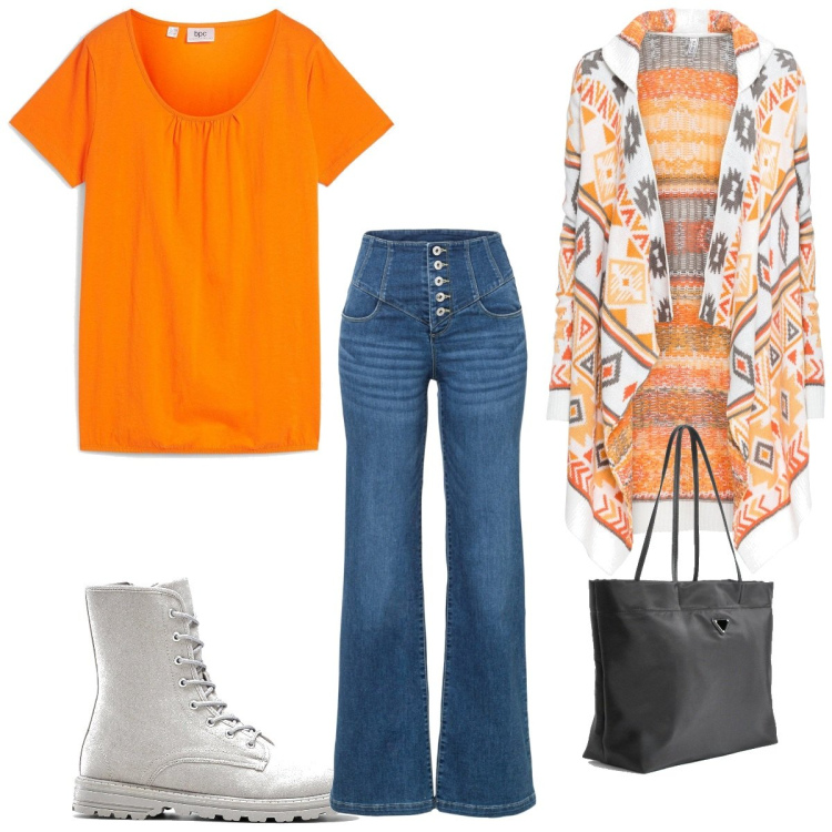 Outfit femme - Poncho boho. Style Boho pour Tous les jours. Assortir avec jeans, gilets sans manche, bottines, t-shirts, sacs tote.