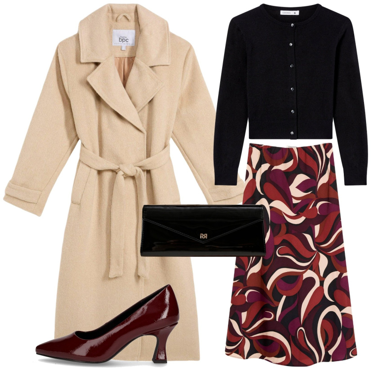 Outfit donna - Total look #2261162. Stile Bon Ton per Serata fuori. Abbinamento con cappotti, gonne longuette, cardigans, pochette, décolleté.
