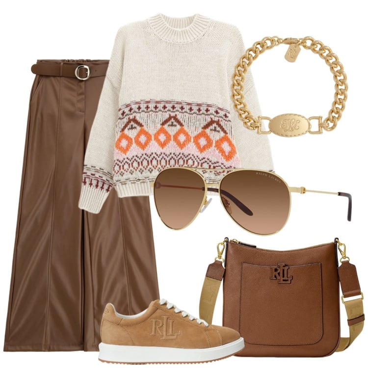Outfit donna - Oggi fa caldo. Stile Basic per Ufficio. Abbinamento con maglieria, pantaloni, borse a tracolla, braccialetti, sneakers, occhiali da sole.