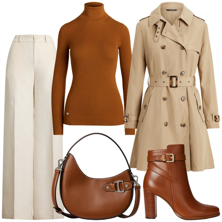 Outfit donna - Total look #2261205. Stile Minimal per Ufficio. Abbinamento con stivaletti, pantaloni, borse a tracolla, maglieria, trench.