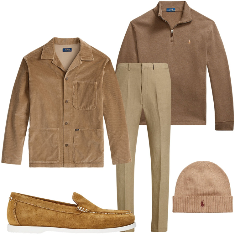 Outfit uomo - Passeggiata autunnale. Stile Urban per Tutti i giorni. Abbinamento con pullovers, berretti, scarpe stringate, pantaloni, giacche.