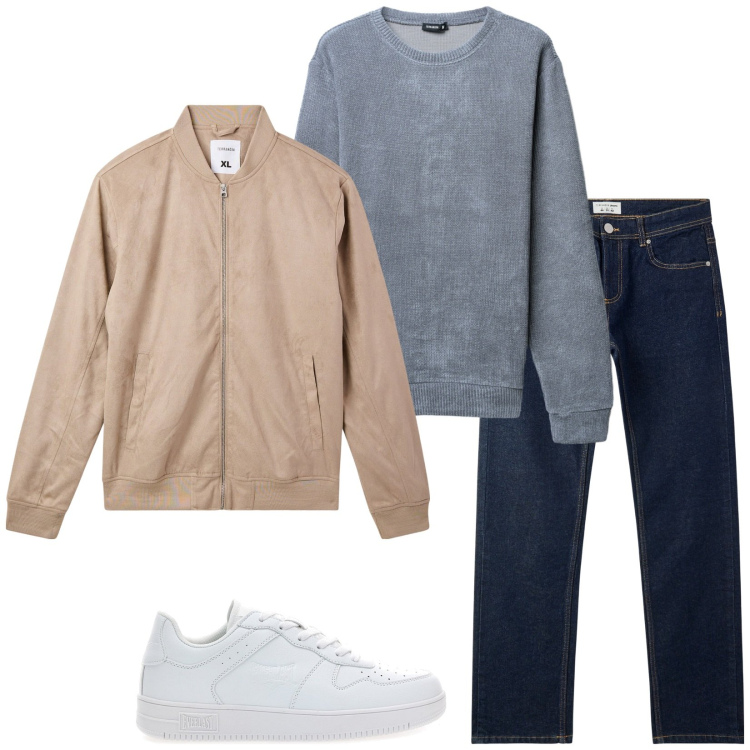 Outfit uomo - Total look #2261219. Stile Casual per Tutti i giorni. Abbinamento con jeans, bomber, maglieria, sneakers.
