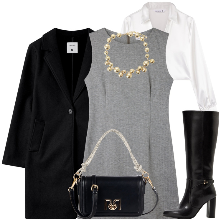 Outfit donna - Ottobre. Stile Urban per Tutti i giorni. Abbinamento con stivali, camicie, vestiti senza maniche, cappotti, borse a mano, collane.