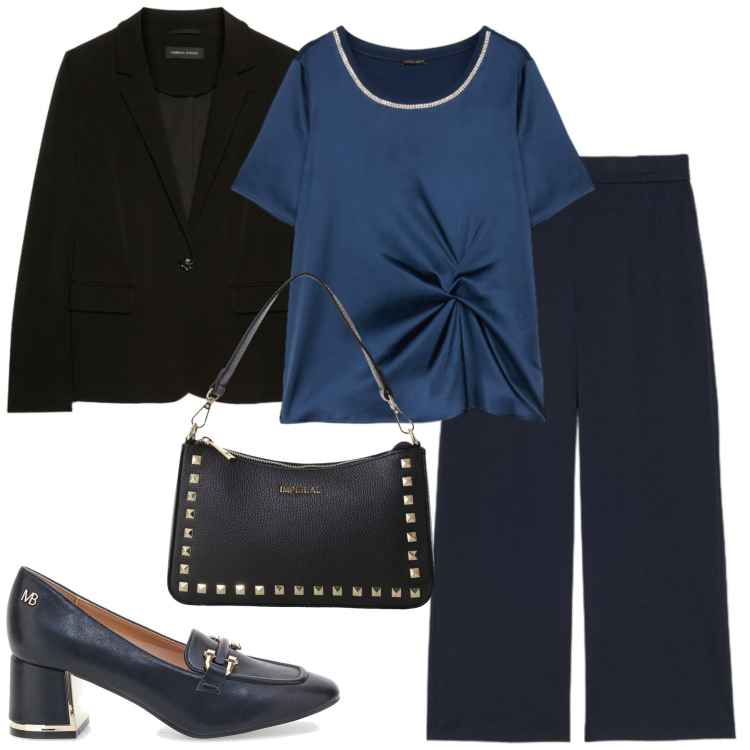 Outfit donna - City. Stile Chic per Tutti i giorni. Abbinamento con pochette, décolleté, pantaloni, bluse, blazer.