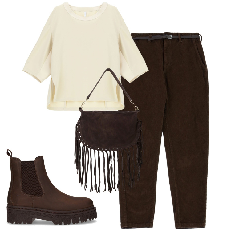Outfit donna - Total look #2261249. Stile Casual chic per Tutti i giorni. Abbinamento con pantaloni chino, felpe, borse a tracolla, stivaletti chelsea.
