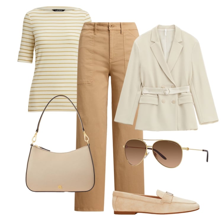 Outfit donna - Autunno minimal urbano. Stile Casual chic per Tutti i giorni. Abbinamento con blazer, borse a spalla, mocassini, pantaloni, t-shirt, occhiali da sole.