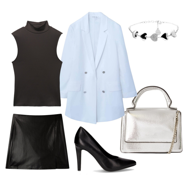 Outfit donna - Total look #2261254. Abbinamento con blazer, borse a tracolla, minigonne, canottiere, braccialetti, décolleté.