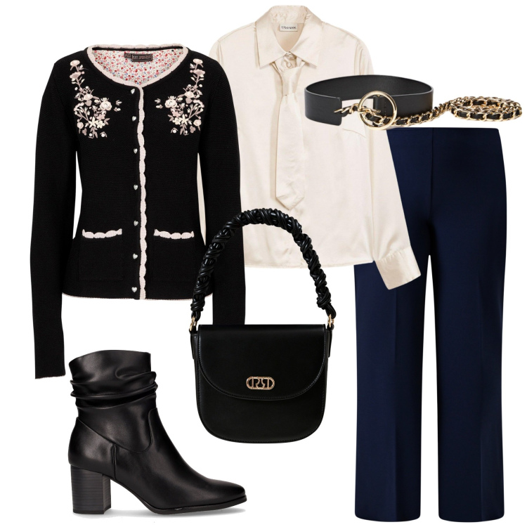 Outfit donna - Total look #2261256. Stile Romantica per Serata fuori. Abbinamento con cardigans, camicie, pantaloni a palazzo, borse a mano, stivaletti, cinture.