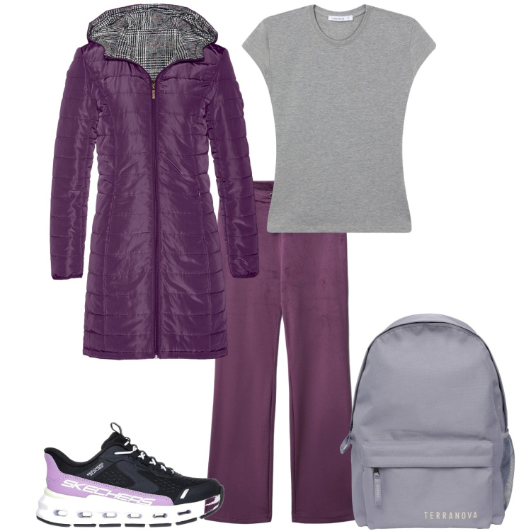 Outfit donna - Total look #2261275. Stile Casual per Sport. Abbinamento con blazer, zaini, pantaloni, t-shirt, sneakers.