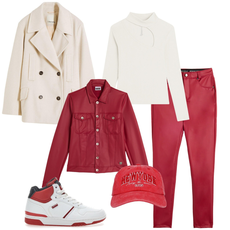 Outfit donna - Total look #2261276. Stile Sporty chic per Tutti i giorni. Abbinamento con caban, cappelli, maglieria, giacche, pantaloni skinny, sneakers.