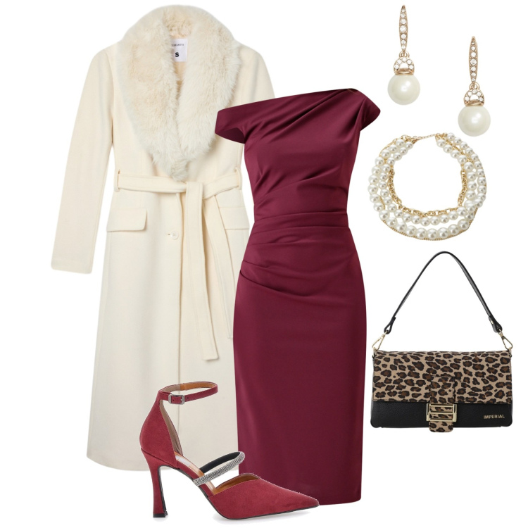 Outfit donna - Total look #2261280. Stile Chic per Cerimonia. Abbinamento con cappotti, vestiti a tubino, borse a spalla, collane, orecchini, décolleté.
