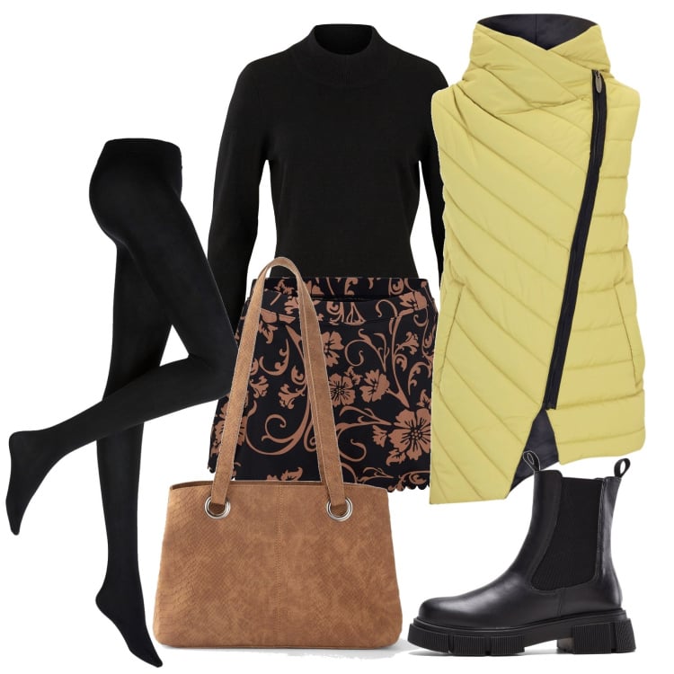 Outfit femme - Octobre. Style Tendance pour Tous les jours. Assortir avec jupes, vestes, pulls, boots, collants, sacs à main.