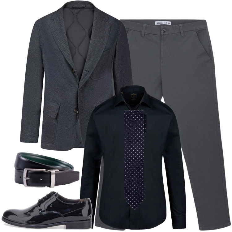 Outfit uomo - Total look #2261334. Stile Business/Elegante per Serata speciale. Abbinamento con pantaloni chino, giacche, camicie, cinture, cravatte, scarpe stringate.