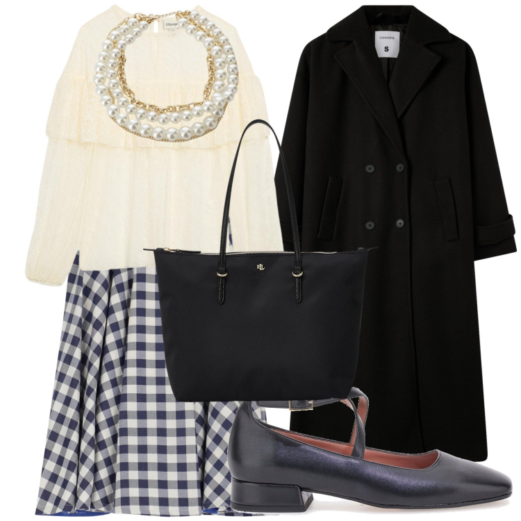 Outfit donna - Total look da città. Stile Urban per Tutti i giorni. Abbinamento con bluse, cappotti, collane, gonne, borse tote, ballerine.