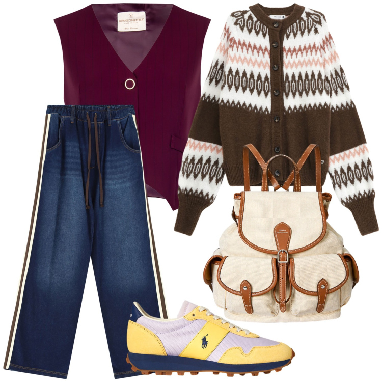 Outfit donna - Sportivamente. Stile Casual chic per Tutti i giorni. Abbinamento con gilet, cardigans, jeans, zaini, sneakers.