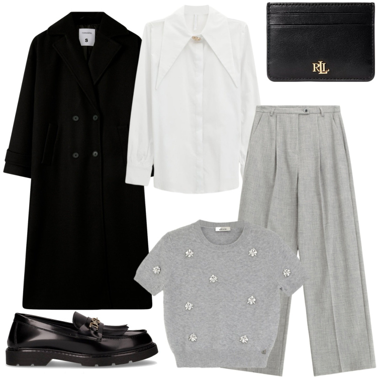 Outfit donna - Camicia elegante con dettagli gioiello. Stile Trendy per Tutti i giorni. Abbinamento con cappotti, maglieria, pantaloni, camicie, portafogli, mocassini.
