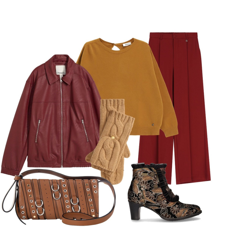 Outfit donna - Colore….. Stile Urban per Ufficio. Abbinamento con blazer, borse a spalla, maglieria, pantaloni a palazzo, guanti, stivaletti.